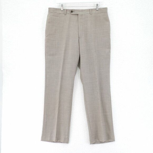 Tommy Hilfiger Wool Dress Pants Trousers Tan Sharkskin 36 / 30 Flat Front Mid Ri - Picture 1 of 7